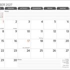 Kalender für November 2027, Wochen 44 bis 48, Notizenbereich, enthält Feiertage und wichtige Termine.