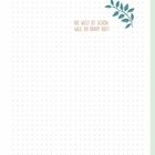 "Die Welt ist schön, weil du drauf bist!" Illustration mit Blatt und Punktmuster.