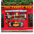 "THE TEMPLE BAR" in goldener Schrift auf rotem Hintergrund, umgeben von Pflanzen. Kalender unten zeigt Februar 2027.