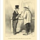 „Les gens de justice. Un défenseur en Justice de Paix causant affaires dans son cabinet habituel.“ Zwei Männer in eleganter Kleidung.