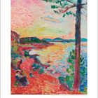 11. Bunte Landschaft mit See, mit einem Baum im Vordergrund. Farben wirken lebhaft und expressiv.