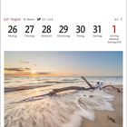 Kalender-Tage: 26-31 (Mo-Sa), 1. August: Sonntag, Nationalfeiertag CH. Strand, Meer, Sonnenuntergang, Treibholz.