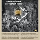"Guy Fawkes: Vom Attentäter zur Protest-Ikone?" Illustration: Männer in historischer Kleidung mit Laternen, Fässern im Keller.