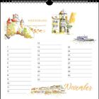 "Meersburg", "November". Kalenderseite mit Illustrationen einer Burg, eines Gebäudes, einer Fähre und einer Uferlandschaft.