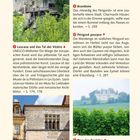 "Herausragende Sehenswürdigkeiten" steht oben. Beschreibungen über Périgueux, Lascaux, Brantôme, Périgord pourpre und Pays des Bastides. Links unten eine Höhle und rechts ein Gebäude mit Rundbögen.