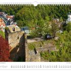 Text: "November" und "Über der Stadt Tharandt erhebt sich die Burgruine". Ruinen auf einem Hügel; Kirche im Hintergrund.