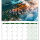 Kalender für November mit mystischer Stimmung auf herbstlichem Felsen. Feiertage Allerseelen und Buß- und Bettag markiert.