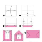 Schritte zum Falten eines Briefes aus Papier, mit pinken Markierungen und Pfeilen zur Anleitung. Unten steht „Der Brief“.