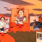 Eine Illustration zeigt eine Wüstenlandschaft mit Kamelen und drei Porträts von Menschen, teils als Puzzleteile.