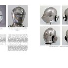 Links: "183) Armet, Milan c. 1500, MMA." und "184) Armet, Lorenz Helmschmid, around 1495, HJRK A 7." Rechts, vier Helme von verschiedenen Seiten. Unten Text über Helmgeschichte.