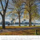 Köln - Blick von der Alfred-Schütte-Allee in Deutz zum Rheinauhafen mit den Kranhäusern, November 2027 Kalenderblatt.