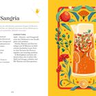 "Apple Sangria" Rezept. Zutaten und Zubereitung für eine herbstliche Sangria. Illustration: Krug mit Obst, Zimt und Blättern.