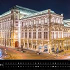 Text: "Wien 11", "Die Wiener Staatsoper bei Nacht". Ansicht eines beleuchteten, historischen Operngebäudes bei Nacht.