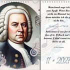Zitat über Bach, Kalenderblatt für November 2027, darunter eine Porträtillustration von Bach mit musikalischen Motiven.