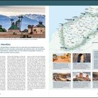 Route 2: "Königliches Marokko." Text über Städte und Landschaften. Links: Bild einer marokkanischen Stadt. Rechts: Marokko-Karte.