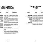 Links der Text: "PIZZA MIT TOMATEN, KAPERN UND SARDELLEN", rechts: "PIZZA MIT ZUCCHINI UND PESTO".