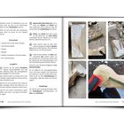 Links: Anleitungstext für Holzschnitzen mit Tipps und benötigten Materialien. Rechts: Sechs Fotos mit Schnitzschritten.