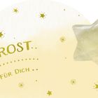 „TROST für Dich“ steht auf einem gelben Hintergrund mit Sternen und einem transparenten Sternobjekt.