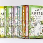 Buchreihe mit "Jane Austen: Die großen Romane", Titel: Emma, Mansfield Park, Northanger Abbey, Stolz und Vorurteil.