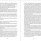 Seite 14 und 15 zeigen fortlaufenden Fließtext aus einem Buch. Es handelt von einem Gespräch und Alltagsbeobachtungen.