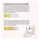 "Farbverläufe mit Buntstiften kreieren" erklärt Farbverläufe mit Pfeilen, zeigt zwei Balken und eine Illustration eines Frosches.