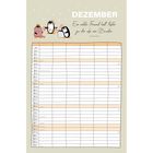 DEZEMBER. Ein echter Freund hält fester zu dir als ein Bruder. Sprüche 18,24. Drei Pinguine mit Wintermützen.