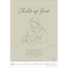 Text: "Child of God" und "Johannes 1,12". Illustration: Eine Figur hält ein Kind in einer umarmenden Geste.