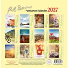 Postkarten-Kalender 2027. Jeder Monat zeigt ein Zitat und ein passendes Bild, wie Blumen, Natur oder Menschen.