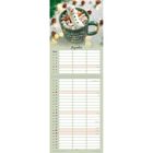 Text: "Er sandte seinen Sohn, um uns zu seinen Kindern zu machen. - nach Galater 4,4.6"
Kalender für Dezember, grüner Hintergrund. Oben ein Becher Kakao mit Marshmallow-Schneemann.