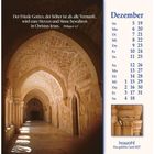 Text: „Der Friede Gottes, der höher ist als alle Vernunft, wird eure Herzen und Sinne bewahren in Christus Jesus.“  
Kalenderseite für Dezember mit einer Abbildung eines Arkadengangs aus Stein.