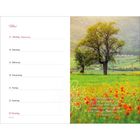 Kalenderseite mit Daten vom 17. bis 23. Mai. Rechts Zitat: "Denn der Geist, ..., 2. Timotheus 1,7". Landschaft mit Baum.