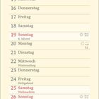 Dezember. Wochen- und Tagesdaten mit Feiertagen im Advent. Illustration mit Vögeln und Stechpalmen.