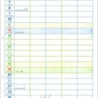 Kalender für Dezember mit Wochentagen, Feiertagen wie Nikolaus, Adventssonntagen, Weihnachten. Weihnachtsmann-Illustrationen.