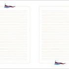 Notizen. Zwei Seiten mit Linien und kleinen rot-weiß-blauen Fahnen an den Ecken verziert.