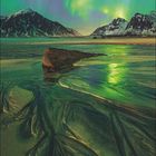 "DEZEMBER" steht groß unten. Kalender mit eindrucksvollem Bild von Polarlichtern über einer winterlichen Landschaft.