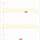 Kalender für Dezember, mit Sonntagen in Gelb. Feiertage: Nikolaus, Mariä Empfängnis, Weihnachten, Silvester. Illustration mit Geschenken.