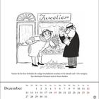 Text: "Nutzen Sie für Ihre Einkäufe die ruhige Geschäftszeit zwischen 8 Uhr abends und 5 Uhr morgens. Das überlastete Personal wird es Ihnen danken."

Illustration: Vor einem Juweliergeschäft, eine Frau im Mantel und ein Mann mit Brille betrachten Glasscherben auf dem Boden. Unten ist ein Dezember-Kalender.