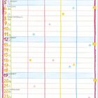 Kalenderüberschrift "DEZEMBER", bunte Sterne, Tannenzweige, Weihnachtsbaum, Tage numeriert mit besonderen Events. Stationäres Bild.