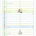 Kalender mit "Dezember" oben, darunter Tage und Illustrationen wie Nikolaus und Advent. Unten: Figuren in Winterkleidung.