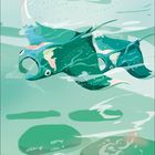 12. Illustration eines Fisches in grünem Wasser, Blasen steigen auf. Unten ein Kalender.