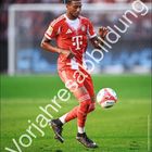 Michael Olise, Vorjahresabbildung. Ein Fußballspieler in einem roten Bayern-Trikot auf einem Spielfeld.