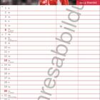 Kalenderseite Dezember; Name: Josip Stanišić; Spieler in rot-weißem Trikot hält Fußball über Kopf.