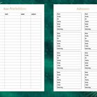 Links steht "Aus-/Verleihliste" mit Spalten "Was?", "Wem?", "Wann?", "Zurück?". Rechts "Adressen" mit Name, Straße, Ort, etc.