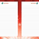 Notizen, oben mit kleinen Kaktus-Illustrationen. Rot-weißer Hintergrund mit Sternenmuster. Unten rechts ein rosa Hase.