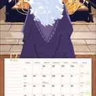 "Dezember" am unteren Rand, Kalender mit Feiertagen. Illustration einer großen Halle mit Kerzenleuchtern und einer Figur im Vordergrund.