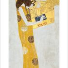 Kalenderblatt mit Datum 12, Dezember 2023. Illustration: Person in gelbem Gewand, goldene Ornamente und stilisierte Köpfe.