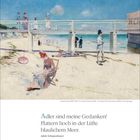 Adler sind meine Gedanken! Flattern hoch in der Lüfte blaulichem Meer. Gemälde von Personen an einem sonnigen Strand.