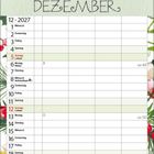 Kalenderseite: "Dezember 2027". Oben weihnachtliche Pflanzen, unten Wochentage in Spalten. Feiertage rot markiert.