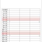 Kalendereintrag für Dezember 2027 mit Feiertagen. Wochenenden in Rot, Tage und Wochennummern eingetragen. Feiertage unten.