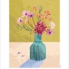 Unten steht "12 2023". Eine Illustration zeigt bunte Blumen in gestreifter Vase auf hellem Untergrund.